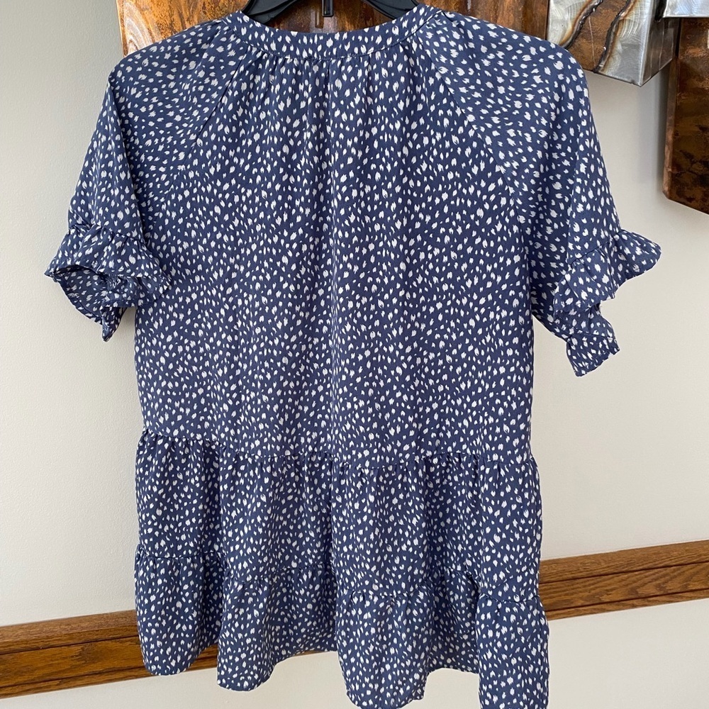 HEYSON blue floral wrap style raglan sleeve peplum top - Picture 2 of 5